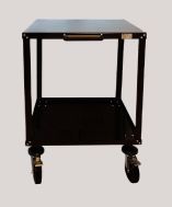 ESD Utility Cart with larger wheels.  All-metal construction. Top shelf finish: ESD, two layer non burn rubber mat. Static discharge to the ESD floor through the wheels is guaranteed for each unit. Made to order. Minimum Qty: 6 carts